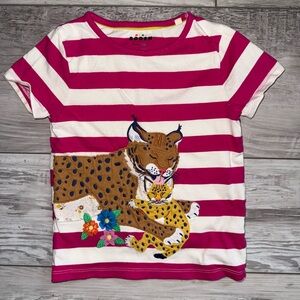 Mini Boden Short Sleeve Appliqué Mama Lynx & Kitten T-shirt size 4-5y